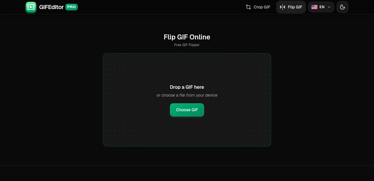 The Flip GIF start screen with a drop area and a Choose GIF button