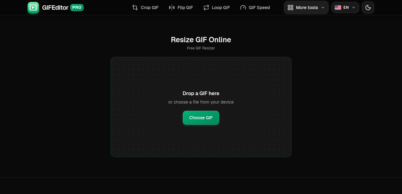 The Resize GIF start screen with a drop area and a Choose GIF button